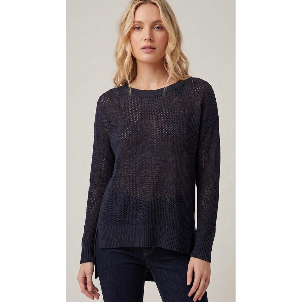Madewell Black Open Knit High-Low Crewneck Sweater Cotton Blend Size Extra Small